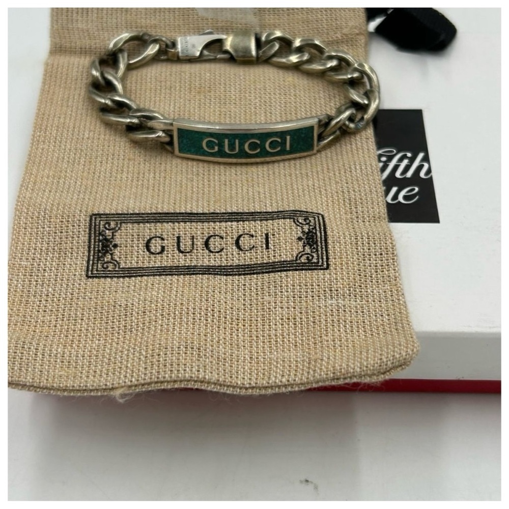 Gucci enamel logo ID link bracelet .925 sterling silver made in Italy - Picture 2 of 5